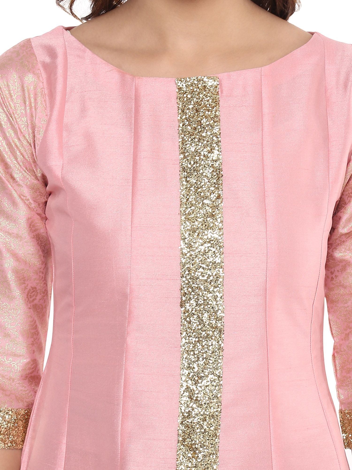 Pink printed polyester kurti with trouser - Ahalyaa - 2803407